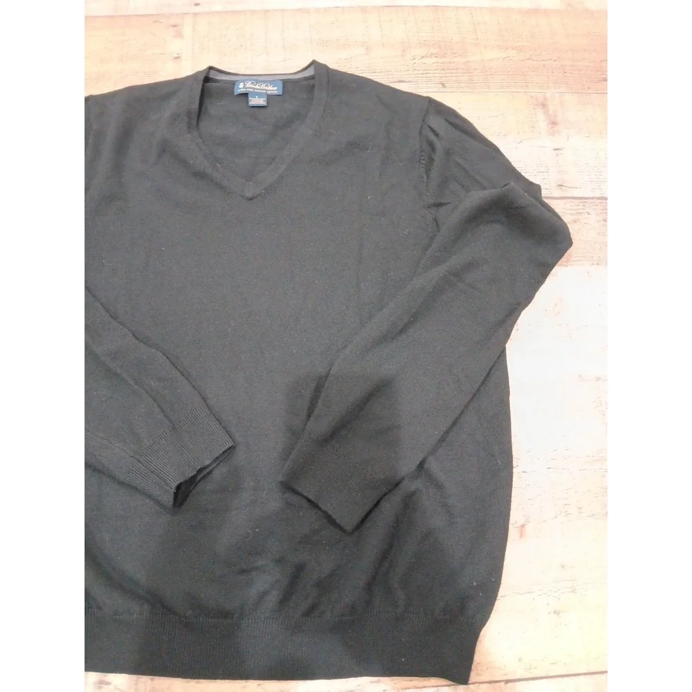 Brooks Brothers Sweater Black V Neck Fine Italian‎ Merino Wool Sz L 2635